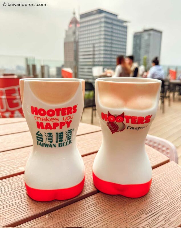 Taipei Hooters Xinyi Rooftop Bar near Taipei 101 beer glasses