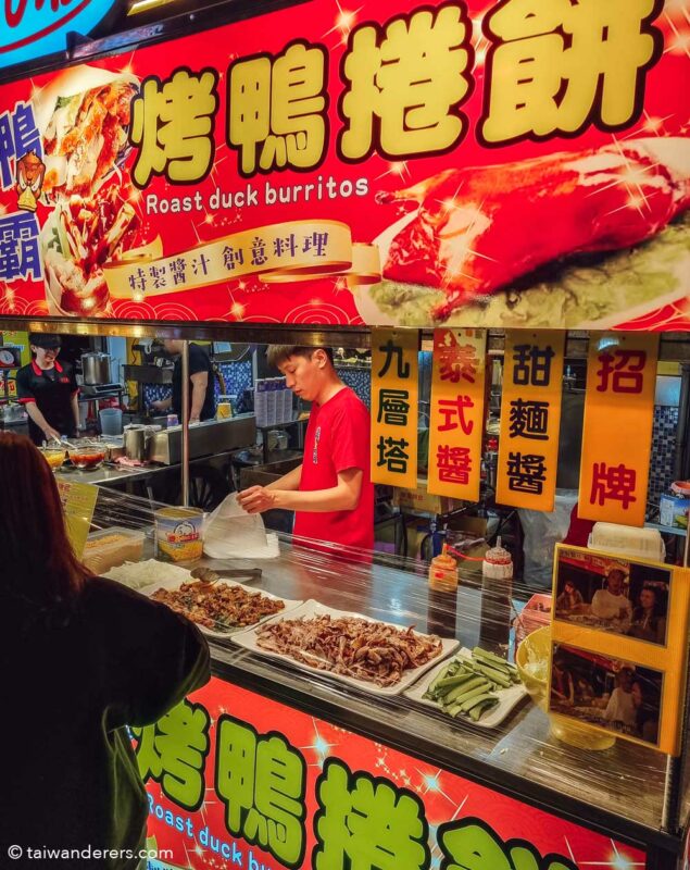 Roast duck burritos at Keelung Night Market Taiwan