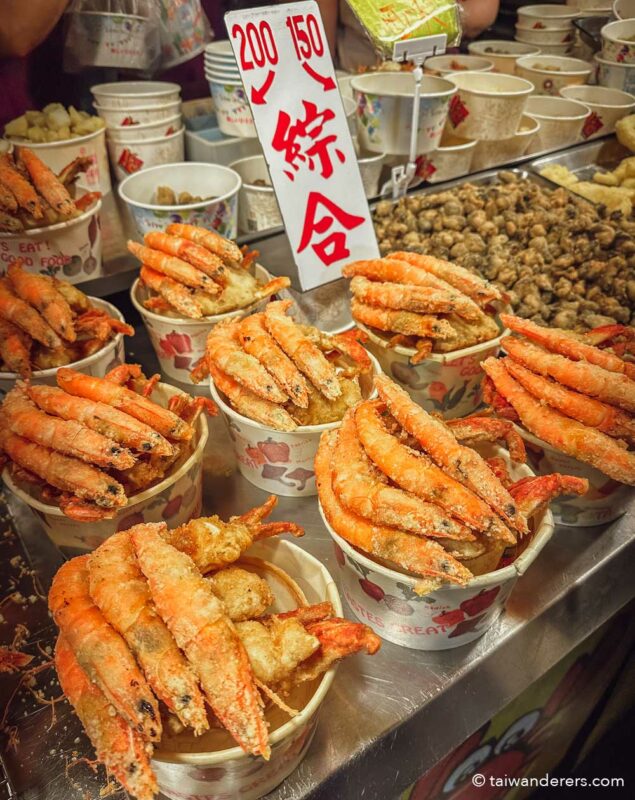 fried prawns and crabs at Keelung Night Market Taiwan
