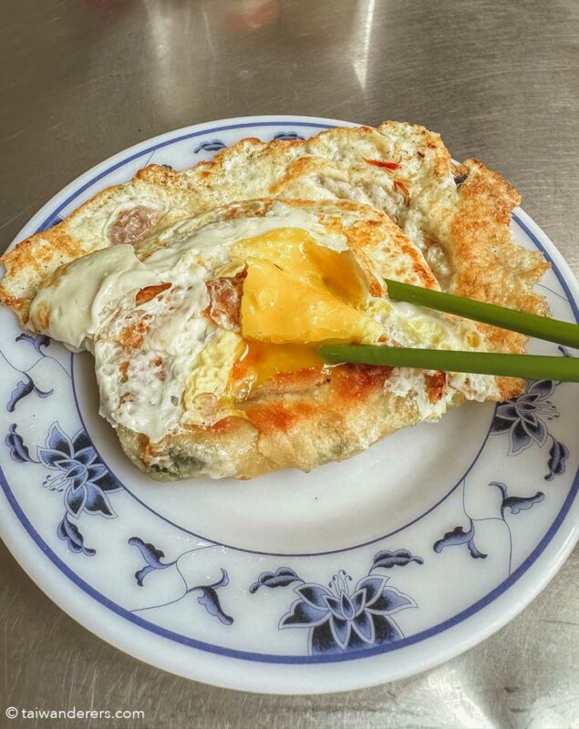 scallion pancake and fried egg breakfast Taiwan