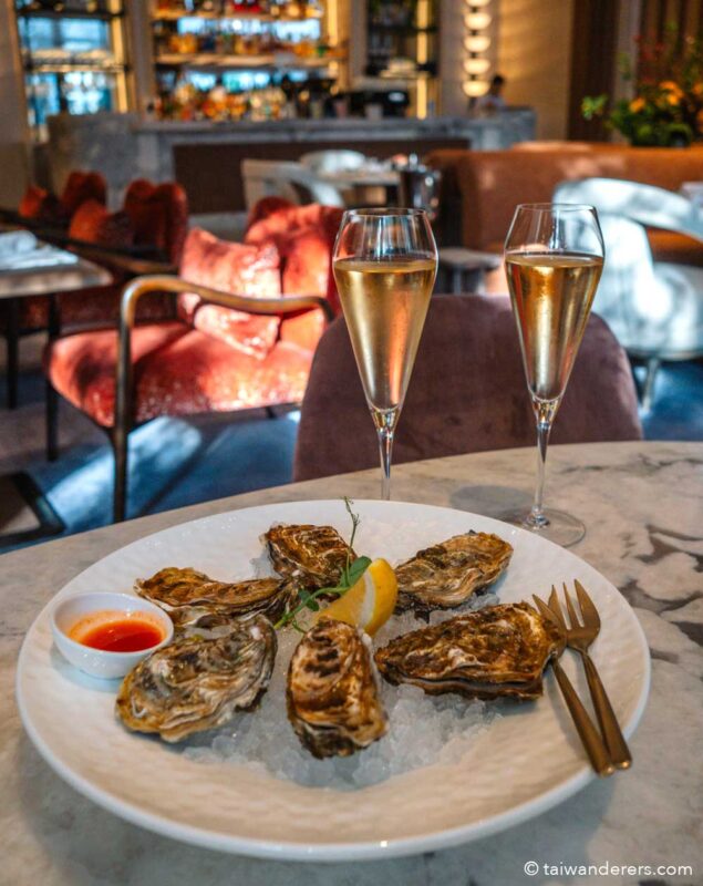 Plume champagne and oysters breakfast at Capella Taipei luxury hotel in Taiwan