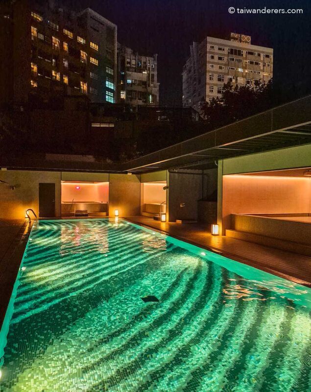 Swimming pool at night at Wellspring by Silks Beitou, Taipei – Hot Spring Hotel